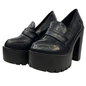Faux Leather Platform Loafer Heels
